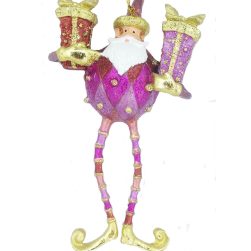 Long Leg Harlequin Santa With 2 Presents